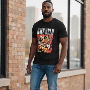 Juice Wrld Medium Graphic Tee Shirt Black Red Short Sleeve Black T-Shirt